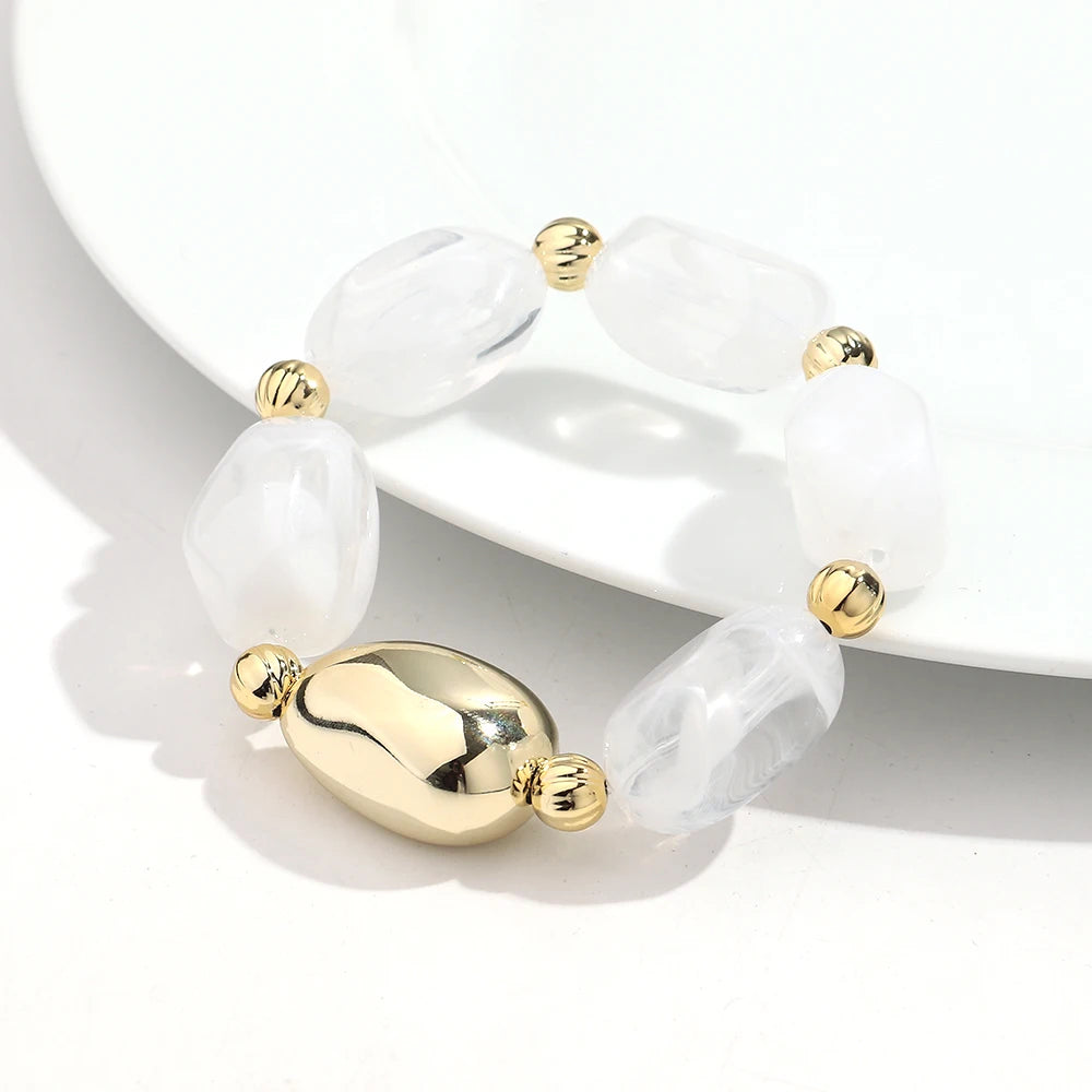 Fashion Acrylic Marbled Irregular Geometry Beads Stretch Bracelet Elegant Colorful Cuff Bangle Bracelets 2026 Trendy Jewelry