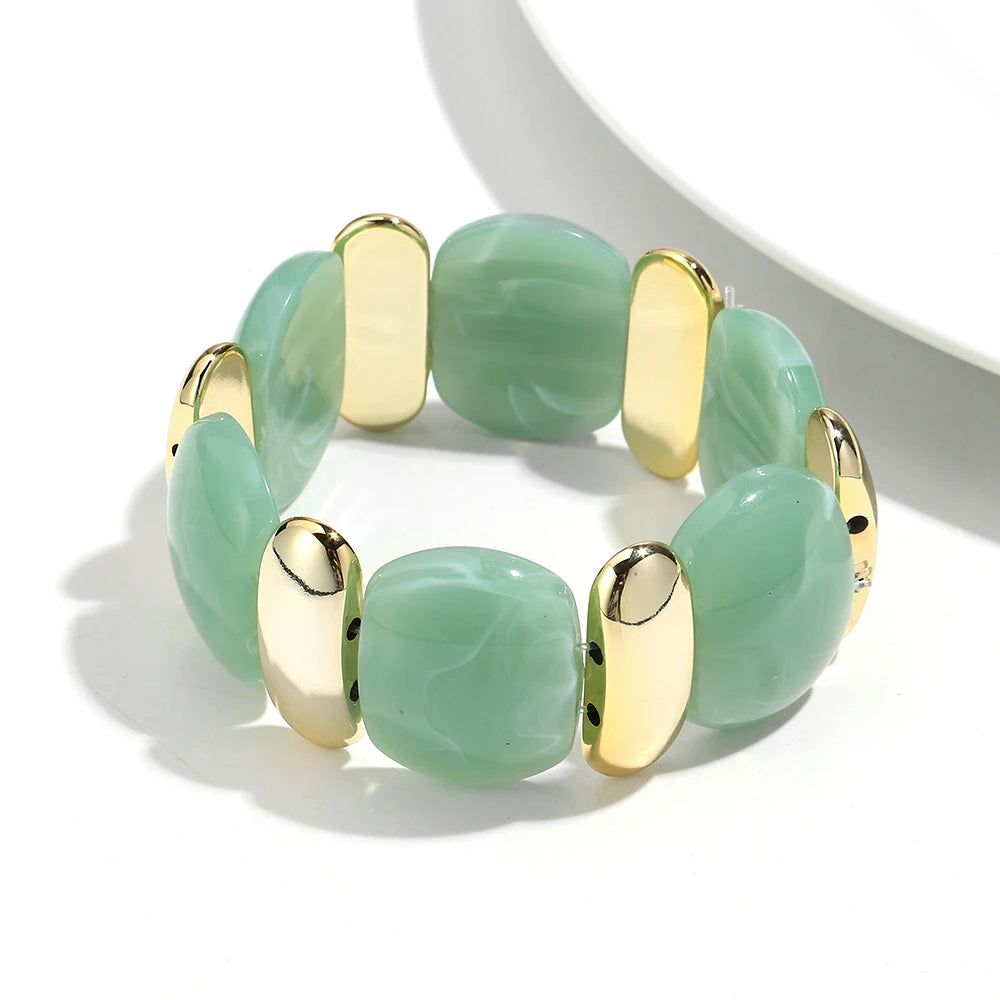 Elegant Acrylic Marble Geometric Petal Curved Beads Elastic Bracelets Trendy CCB Bead Chunky Bangles Bracelet Women Accessories