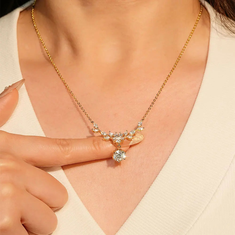 OXTAO Light Luxury Floral-Style Moissanite Necklace 2CT VVS1 14K Gold Filled for Women Pendant Necklace Romantic Wedding Jewelry