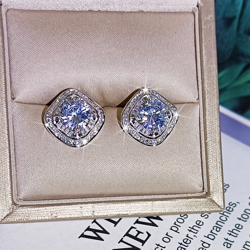 925 sterling silver square ZC ring full ZC micro inlaid earrings pendant clavicle necklace three-piece jewelry set party gift