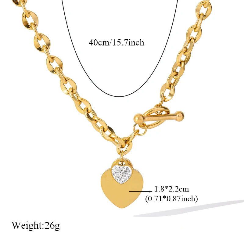 EILIECK 316L Stainless Steel Heart Love Pendant Necklace For Women Trendy Gold Silver Color Waterproof Neck Chain Jewelry Gift