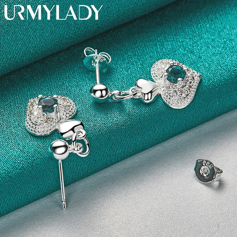 URMYLADY 925 Sterling Silver Heart Zircon Stud Earrings For Women Wedding Party Fashion Charm Jewelry