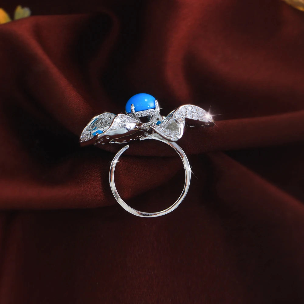 ThreeGraces 2026 New Trendy Synthetic Turquoise Bridal Wedding Evening Party Big Butterfly Ring for Women Bohemian Jewelry RG170