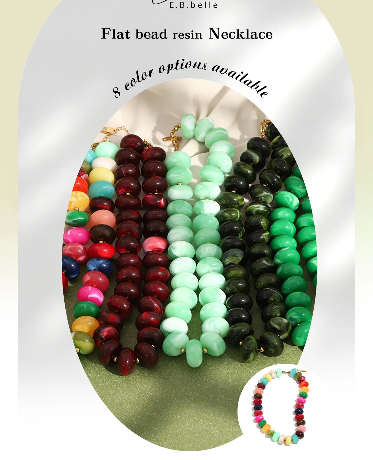E.B.belle Colorful Bohemian Flat Disc Bead Necklace Stainless Steel 18K Gold Plated Bead Choker Summer Beach Women Jewelry Gift