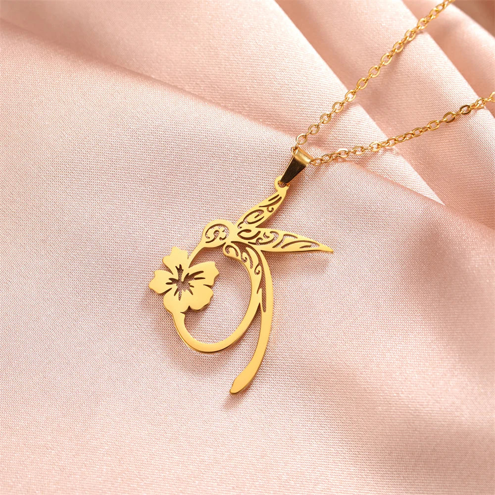 My Shape Hummingbird Flower Pendant Necklaces for Women  Bird Floral Stainless Steel Chain Choker Fashion Jewelry Gifts