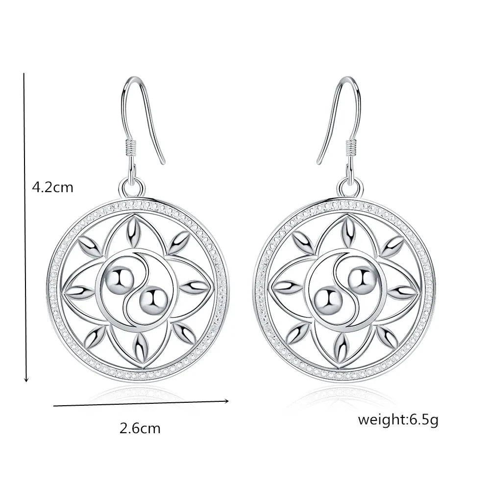 Charm 925 Sterling Silver Fashion circle Earrings for Women High Quality Jewelry Wedding Party Gift drop earrings