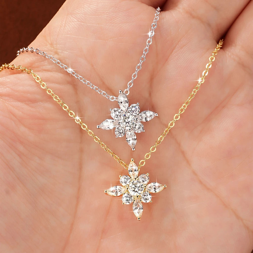 OXTAO Snow Star Moissanite Pendant Necklace 4mm D VVS1 For Women 14K Gold Filled Luxury Sparkling Charm Necklace Jewelry Gifts