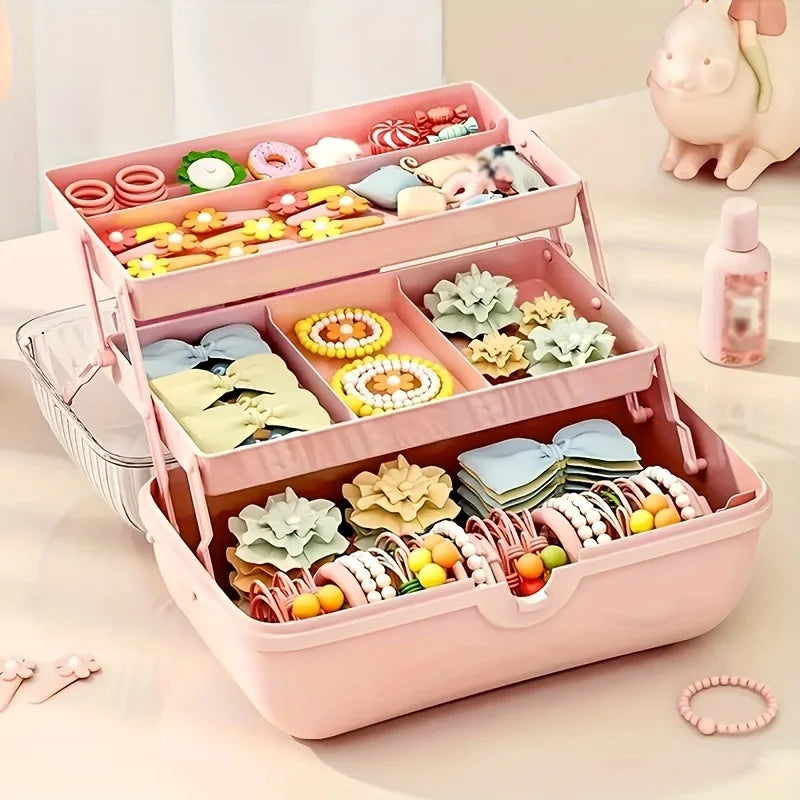 1pc Cute Cartoon Style Storage Box, Hairpin Headwear Cosmetics Storage Box, Large Capacity Transparent Lid Jewelry Box, Bedroom