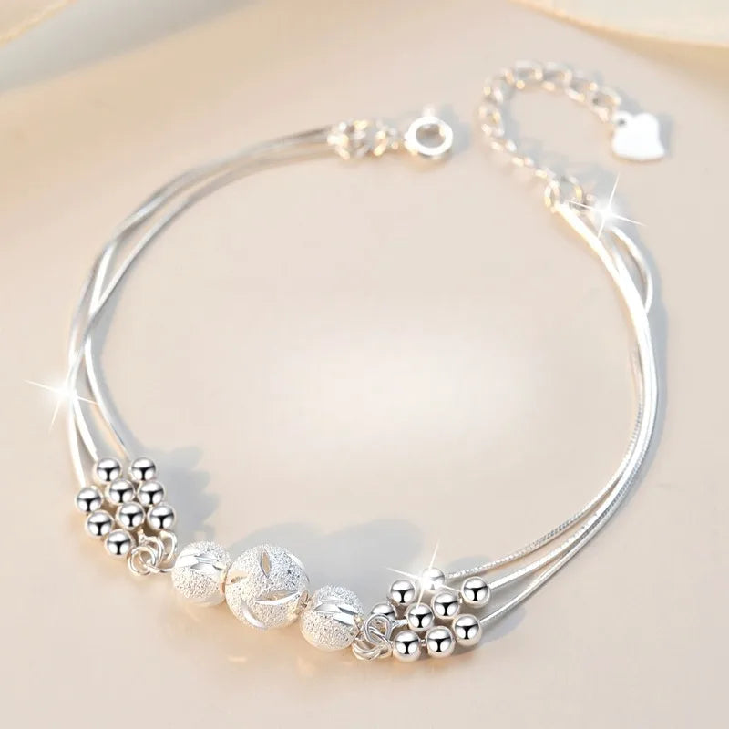 Luxury 925 Sterling Silver Ball Bracelets For Woman Korean Designer Lucky Beads Chain Bracelets Party Wedding Charm Jewelry Gift