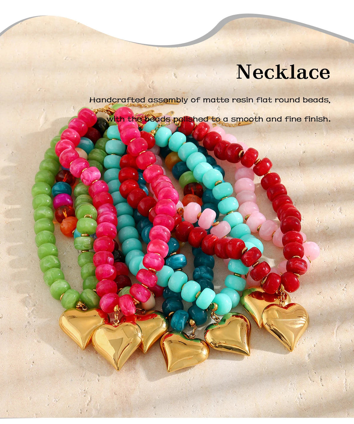 E.B.belle Candy Color Bead Heart Charm Necklaces Colorful Dopamine Resin Chain Necklace Tarnish Y2K Fashion Women Jewelry