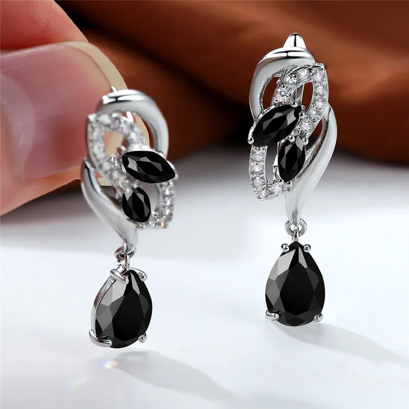 Luxury Female Blue Rainbow Stone Earring Silver Color Clip Earrings For Women Charm Crystal Zircon Wedding Jewelry