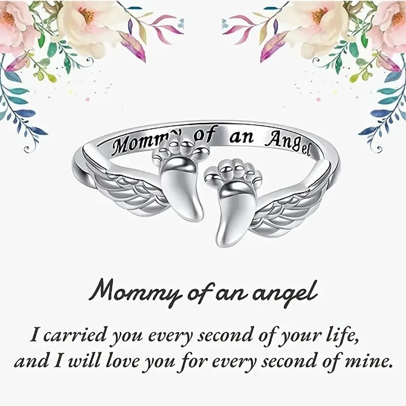 Huitan Foots and Wing Shaped Aesthetic Mother's Day Gift Rings Charming Silver Color Accessories Metal Chic Jewelry for Mom