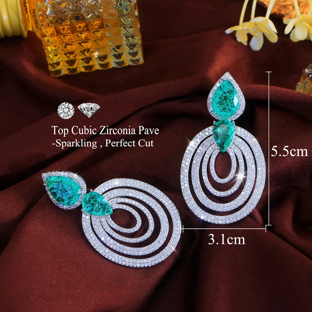 ThreeGraces Gorgeous Shiny Green Ice Crack Design Zirconia Big Round Shape Bridal Wedding Party Drop Earrings for Women E2044