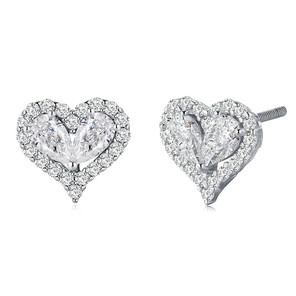 Heart Shape All Moissanite Stud Earrings for Women Round Pear Cut Lab Diamond 100% S925 Silver Screw Back Wedding Jewelry Gifts