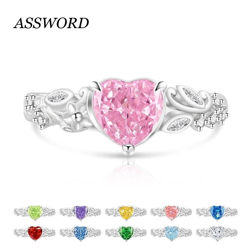 925 Sterling Silver Heart Ice Flower Cut Solitaire Ring, Antique Floral Band with Marquise Side Zircon, Ladies Party Jewelry