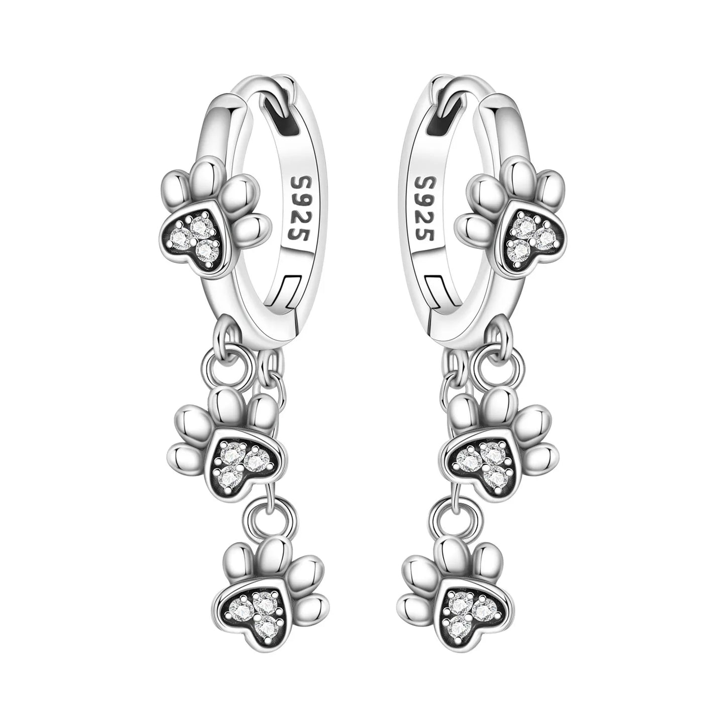 Hot Sale Original 925 Sterling Silver Zircon Pink Doughnut Earrings Flower Paw Print Design Women Party Jewelry Gifts Ear Loops
