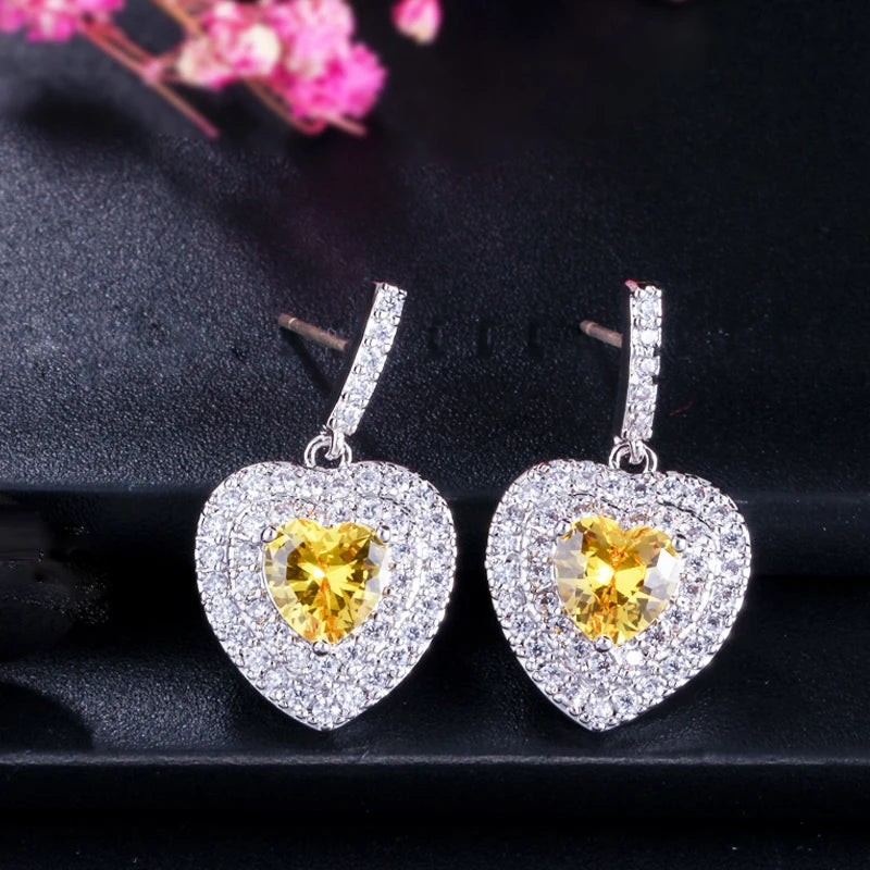 ThreeGraces Fashion Purple Green Zirconia Love Heart Shape Dangle Drop Earrings for Women New Trendy Daily Party Jewelry E1243
