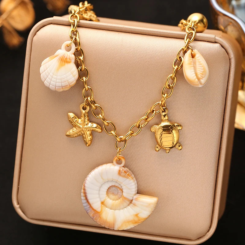 EILIECK 316L Stainless Steel Metal Gold Color Sun Moon Pendant Necklace Lady New Trendy Neck Chain Waterproof Jewelry Party Gift
