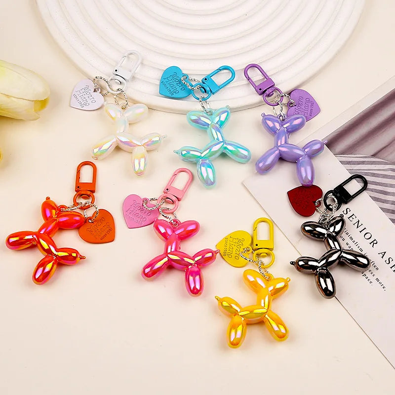 DIY Candy Color Sweet Resin Balloon Dog Keychain For Women Girls Animal Shaped Phone Chain Key Buckle Accessories Bag Pendant