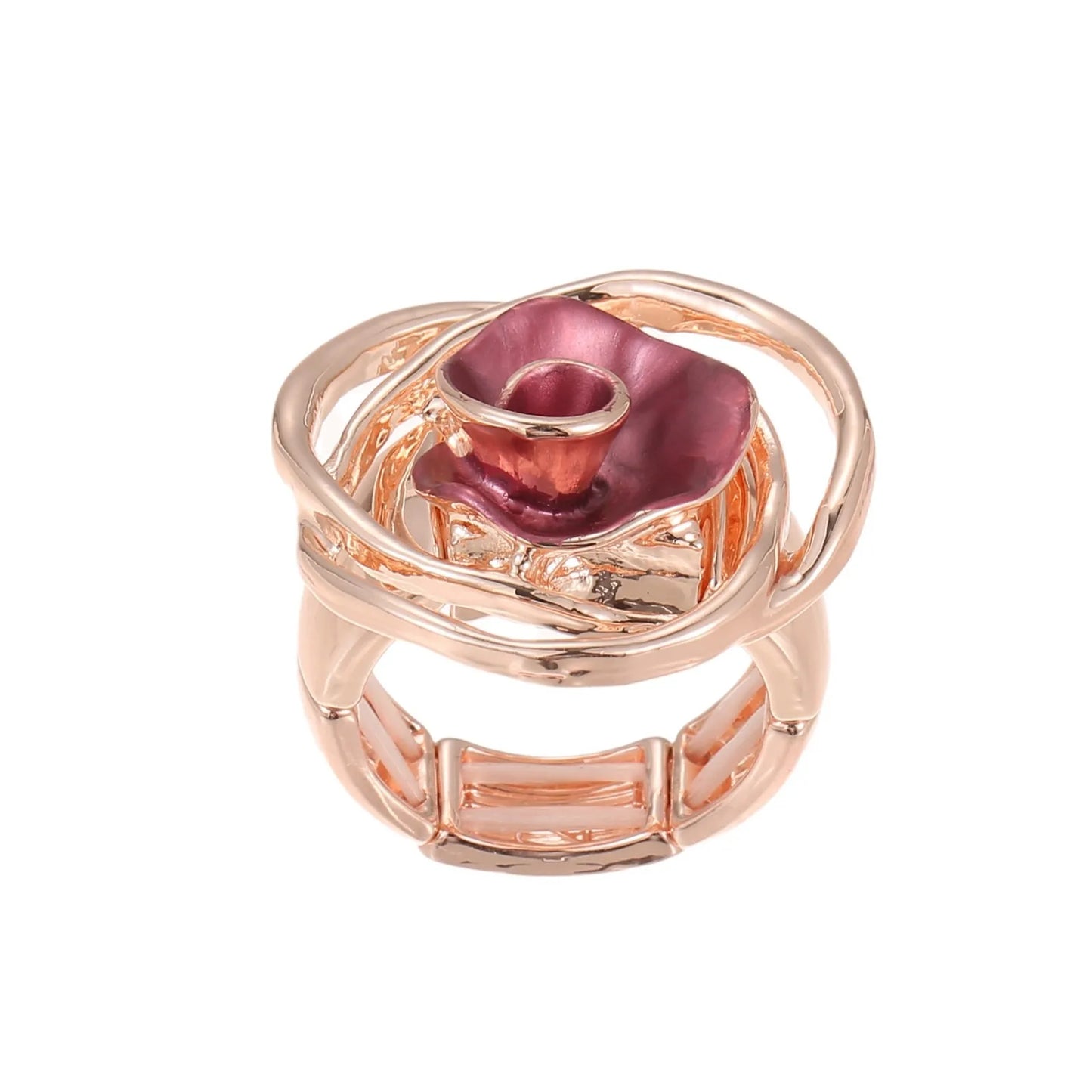 explosion Color oil rose flower elastic ring Fashion high sense Women's versatile rose ring