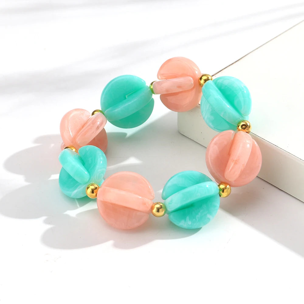 Fashion Colorful Geometric Round Beaded Elastic Bracelets for Women Boho Acrylic Geometry Stretch Bracelet 2026 New Jewelry
