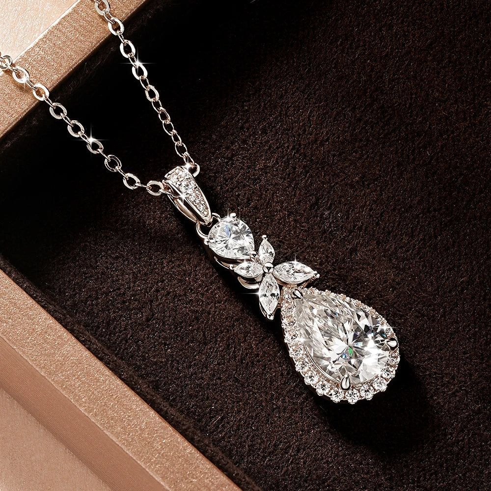 OXTAO 14K Gold Filled Teardrop Pendant Necklace 7x10.5mm Pear Shape Certified Moissanite Floral-Style Necklace for Women Jewelry