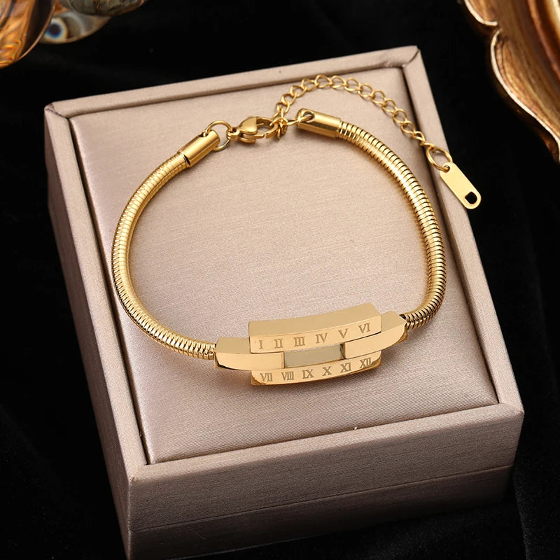 EILIECK 316L Stainless Steel Water Drop Zircon Butterfly Hexagram Charm Bracelet For Women Trend Fashion Gold Color Jewelry Gift
