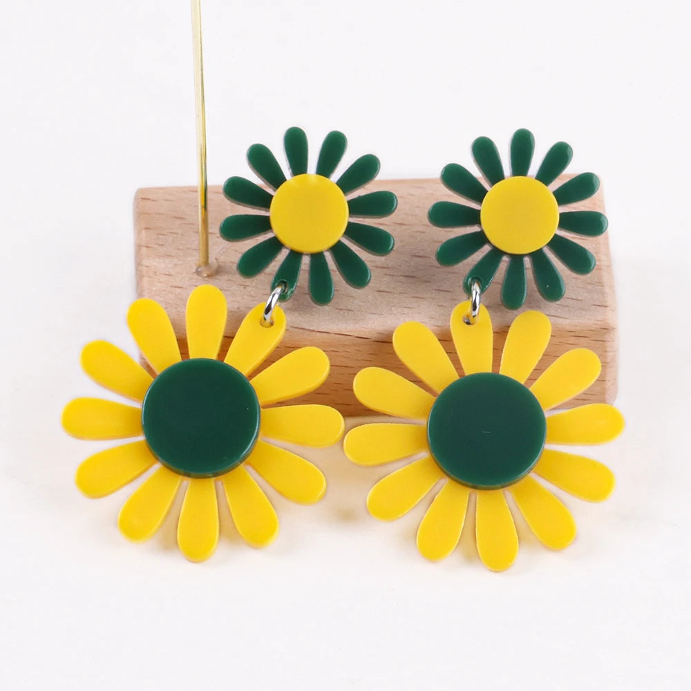 FishSheep Korean Cute Acrylic Flower Earrings for Women Trendy Geometric Daisy Pendant Drop Earrings 2022 Fashion Jewelry Gifts