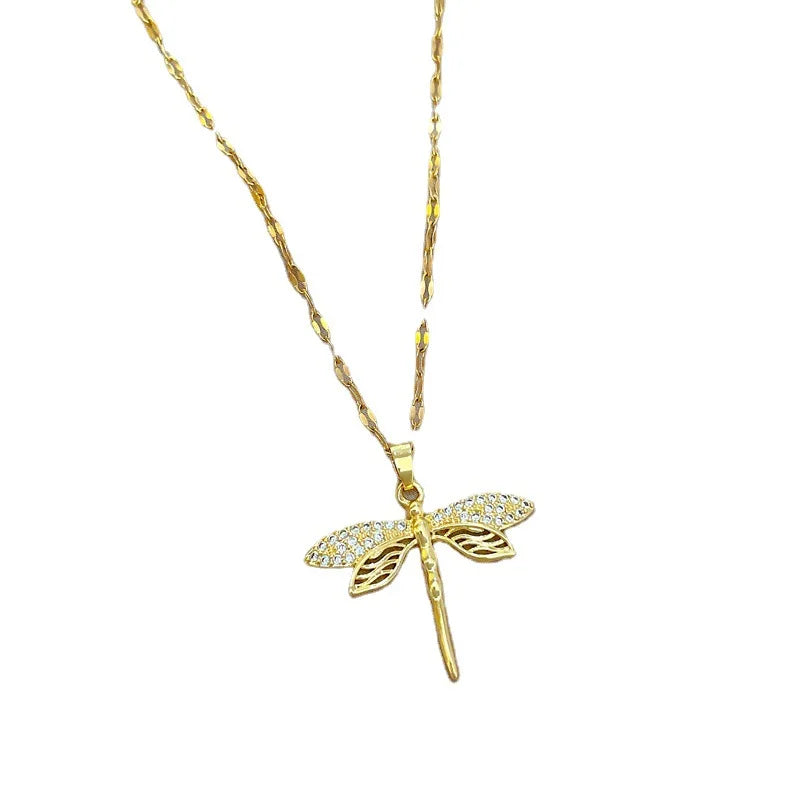 316L Stainless Steel Personality Dragonfly Pendant Necklace For Women Fashion Girls Clavicle Chain Party Jewelry Gifts
