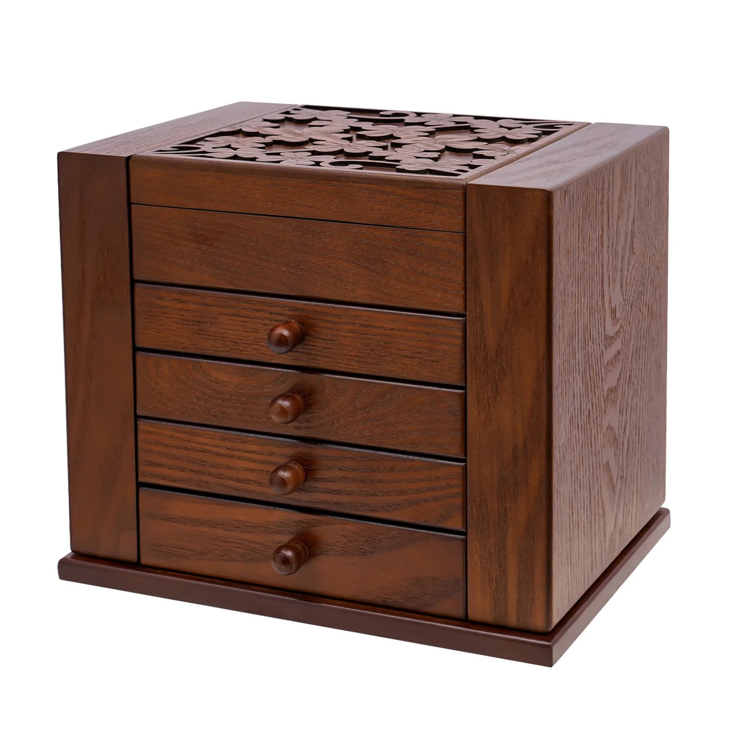 Jewelry Boxes, 5 Layer Jewelry Box, Dark Brown Storage Box, Built-in Mirror, Compact Size 11.81x7.87x9.84 Inch, Space Saving Desktop Organizer for Earrings Necklaces