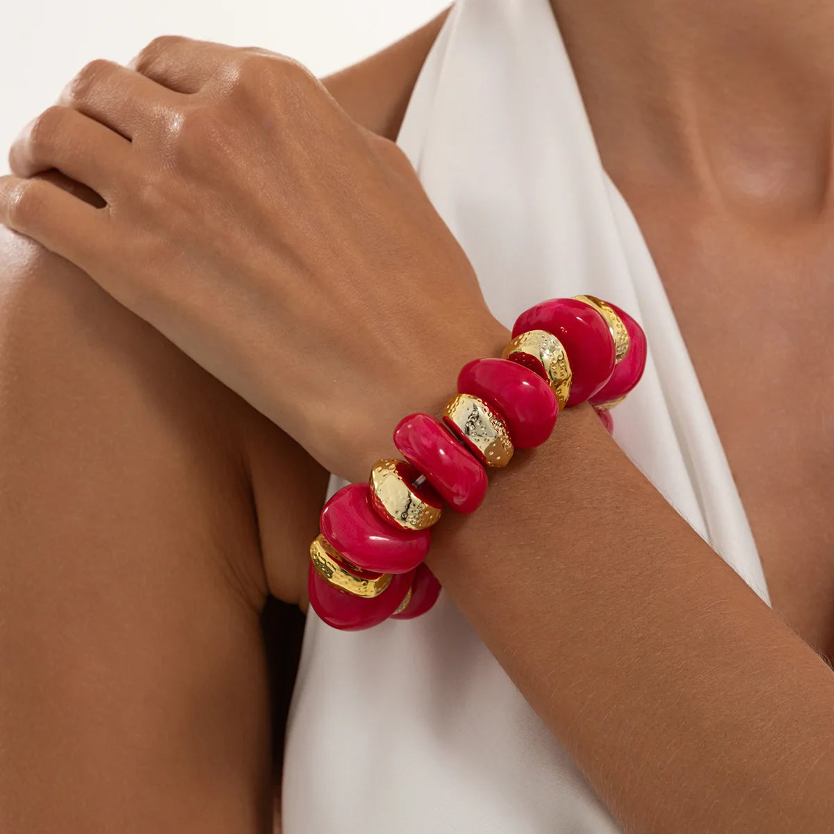 KMVEXO Bohemian Colorful Acrylic Beads Bracelet for Women New Trendy Resin Flat Round Elastic Bangles Statement Jewelry Gift