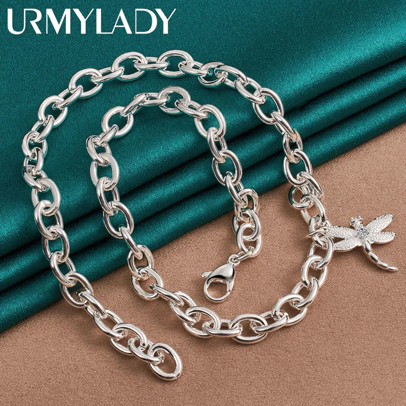 URMYLADY 925 Sterling Silver Dragonfly Pendant Necklace For Women Wedding Engagement Party Fashion Jewelry