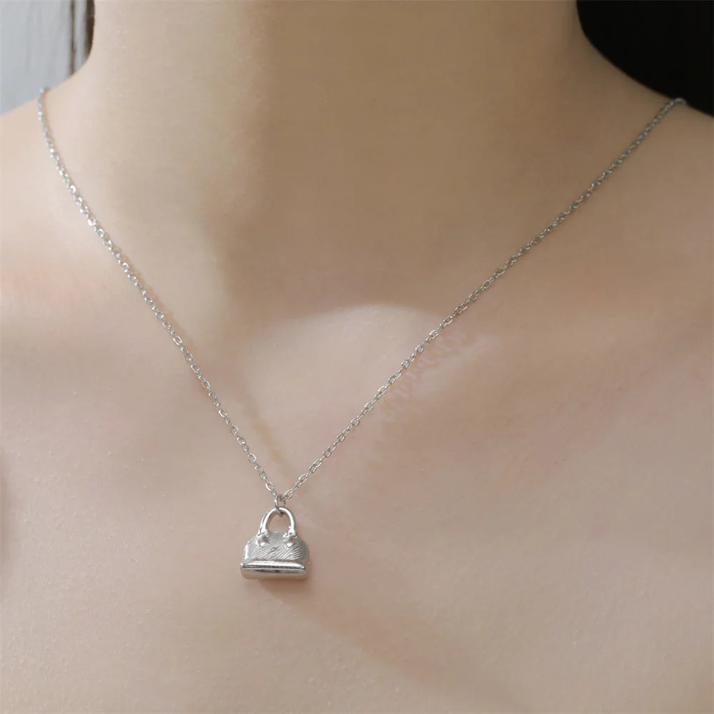 My Shape Fashion Handbag Necklace for Women Ladies Lovely Purse Shape Pendants Chain Stainless Steel Jewelry Party Gift Trendy