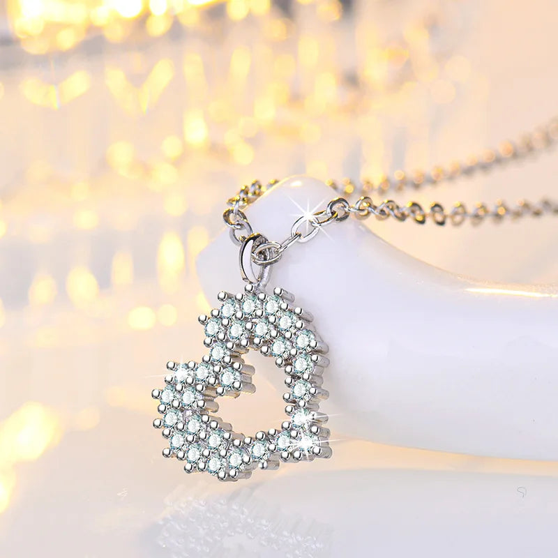 925 Sterling Silver Necklace Pendant Romance Heart Zircon High Quality For Woman Fashion Wedding Engagement Jewelry Gift
