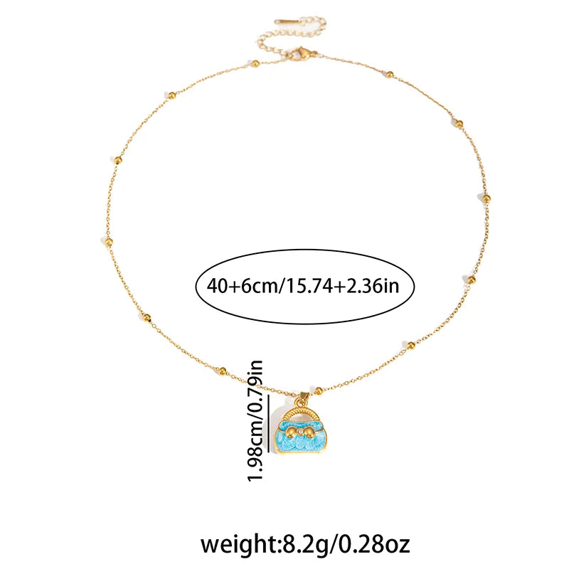 ANENJERY 316L Stainless Steel Colorful Enamel Hat Bag Pendant Necklace For Women Niche Luxury Design Fashion Jewelry Wholesale