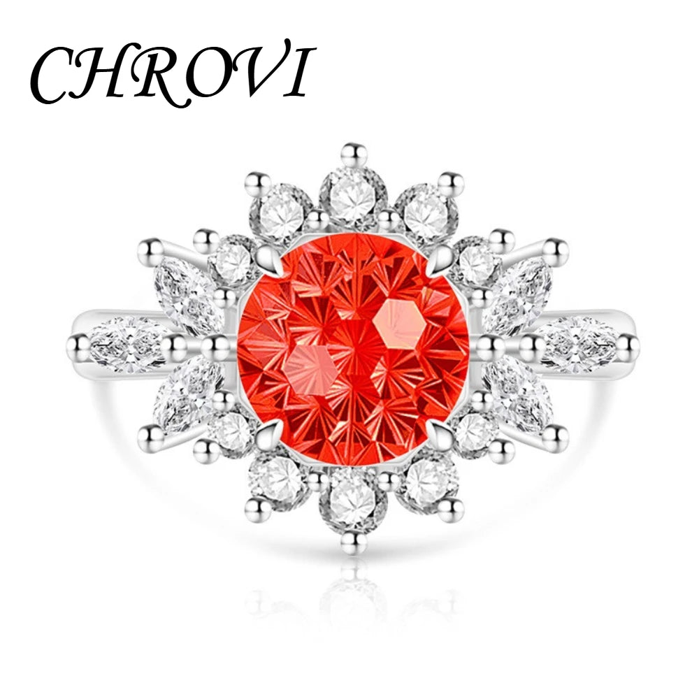 925 pure silver trendy colored gemstone sunflower ring for women, fashionable and versatile finger ring