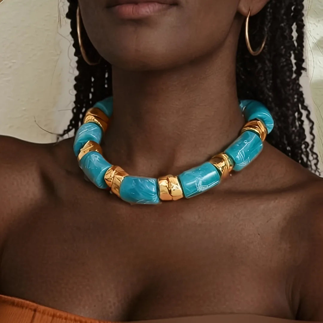 Statement Acrylic Geometric Beads Golden Irregular Spacer Choker Necklaces Elegant Colorful Chunky Necklace Fashion Jewelry