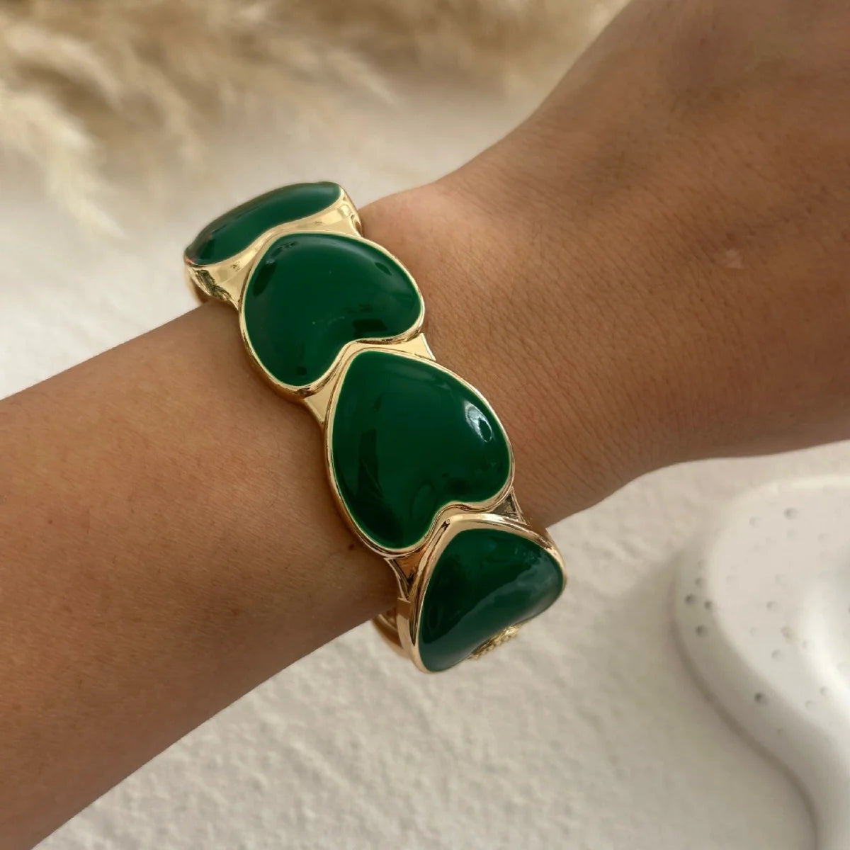 KMVEXO Vintage Exaggerated Green Drip Oil Irregular Grid Water Rhinestone Geometric Wide Bangle Chunky Cuff Bracelet Jewelry