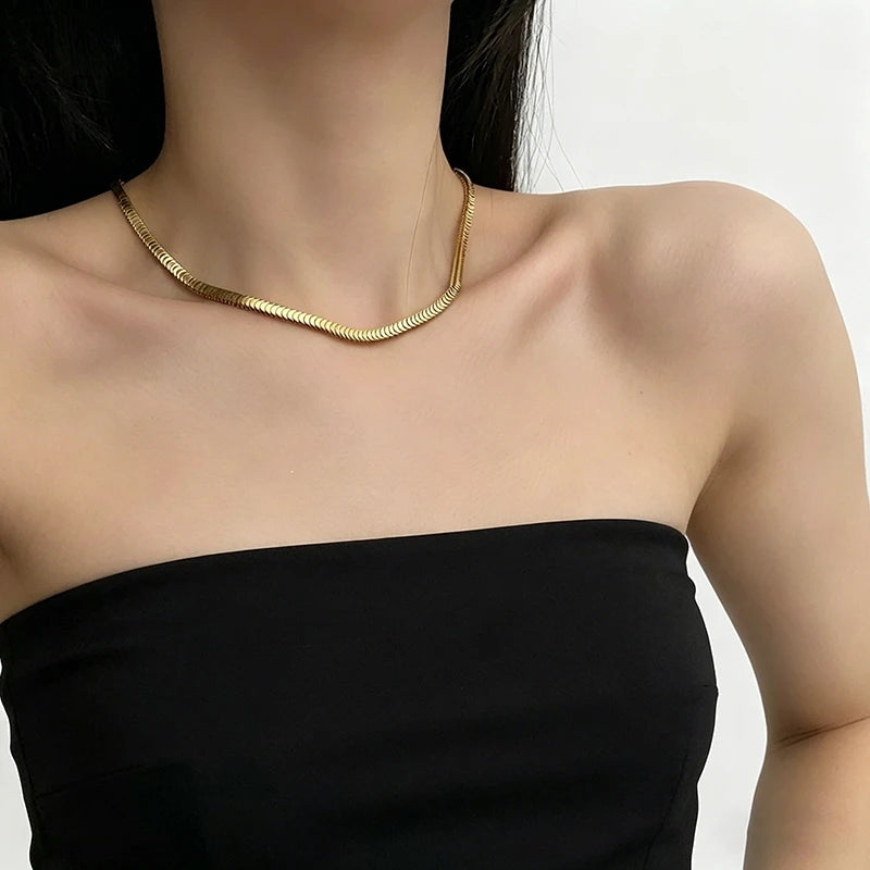 EILIECK 316L Stainless Steel Chains Necklace Choker For Women Trendy Gold Color Collar Neck Chain Waterproof Jewelry Lady Gift