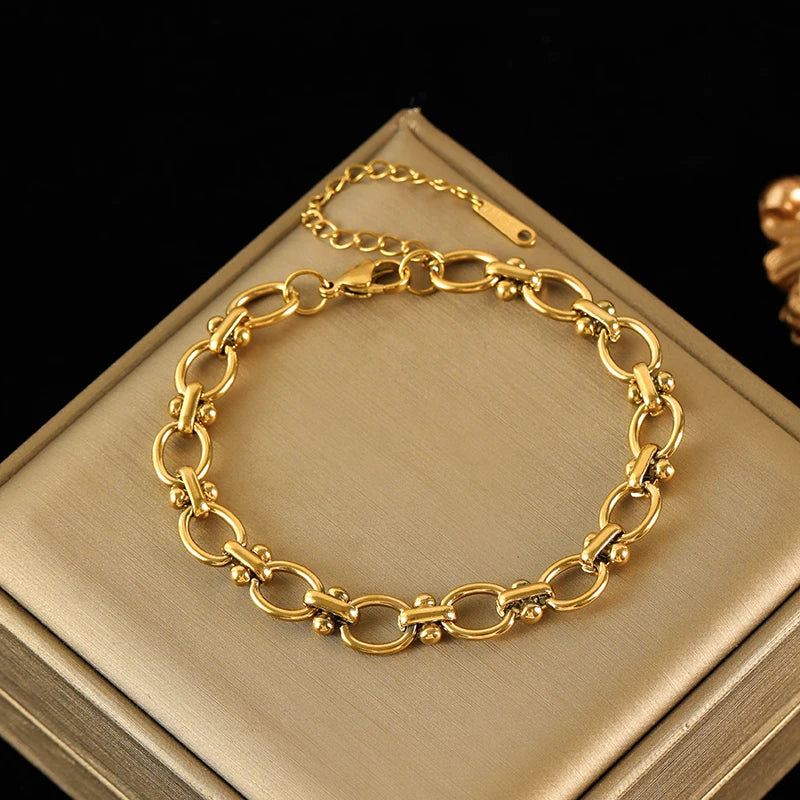 EILIECK 316L Stainless Steel Link Chain Bracelet For Women Trendy Punk 18K Gold Plated Waterproof Wrist Chain Jewelry Gift Party