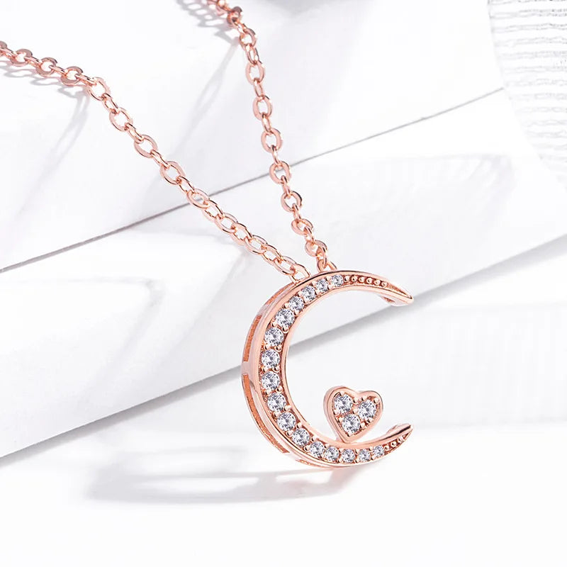 925 Sterling Silver Necklace Pendant AAA Zircon For Women Fashion Exquisite Student Girlfriend Jewelry Accessories Heart Gift