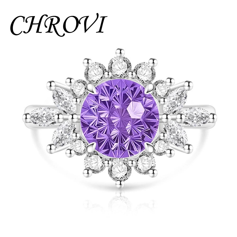 925 pure silver trendy colored gemstone sunflower ring for women, fashionable and versatile finger ring