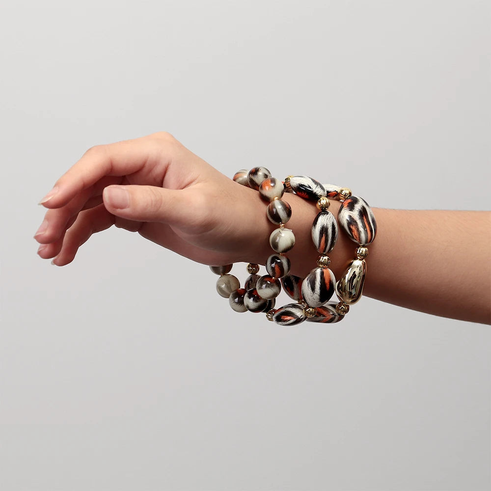 Personality Leopard Print Irregular Beaded Stretch Bangles Bracelets Retro Acrylic Geometric Beads Bracelet Women Jewelry