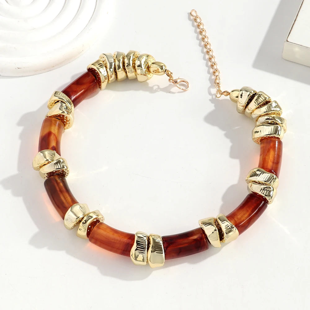 Statement Acrylic Geometric Beads Golden Irregular Spacer Choker Necklaces Elegant Colorful Chunky Necklace Fashion Jewelry