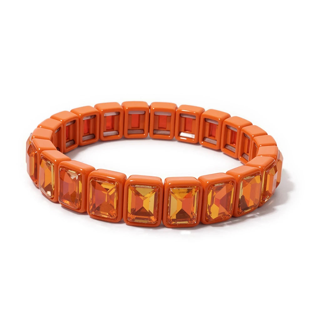 8x10mm Zirconia Enamel Bangle For Women Handmde Rainbow Color Elastic Beaded Bracelets