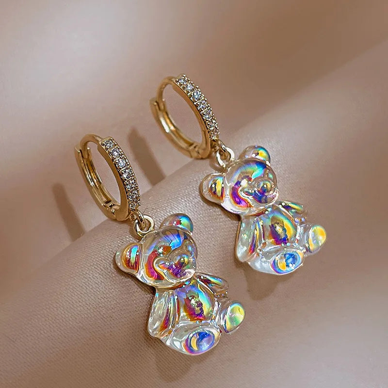 Cute Acrylic Candy Gummy Bear Dangle Earrings for Women Rainbow Bear CZ Hoop Earrings 2026 Fashion Sweet Girl Jewelry