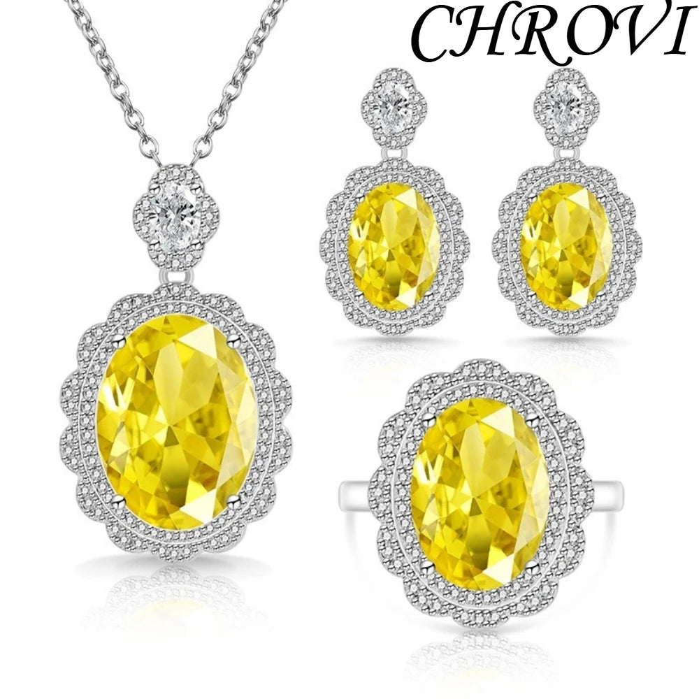 Exquisite 925 sterling silver gemstone pigeon eggshell-shaped gemstone set - popular necklace, earrings, ring for women