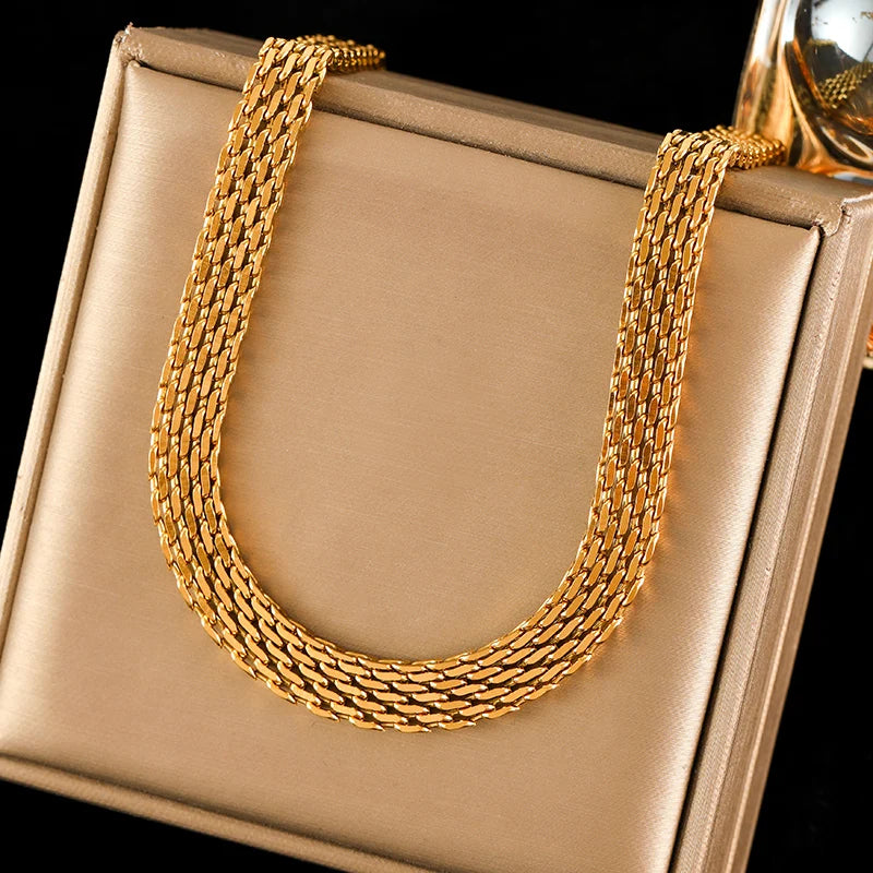 EILIECK 316L Stainless Steel 18K Gold Plated Metal Cuban Chain Statement Necklace Fashion Women Waterproof Neck Chain Jewelry