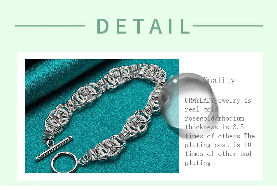 URMYLADY 925 Sterling Silver Charm Chain Screw Bracelet For Women Man Engagement Party Fashion Jewelry Gifts