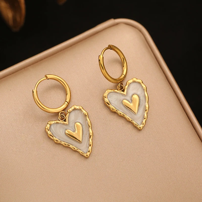 EILIECK 316L Stainless Steel Irregular Heart-shaped Dangle Earrings For Women Stylish Fashion Waterproof Ear Jewelry Lady Gift